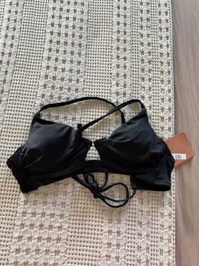 NEW Shade & Shore Black Strappy Bikini Top Size 34B